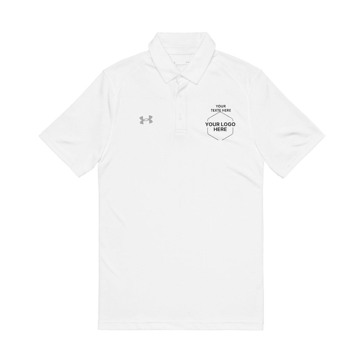 Embroidered 'Print My Way' White Polo Shirt — Men's Performance Golf Polo