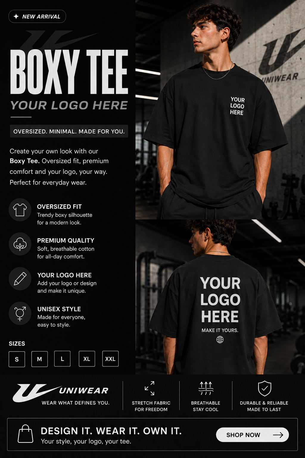 Boxy Tee - 'Your Logo Here' Oversized Unisex T-Shirt Mockup